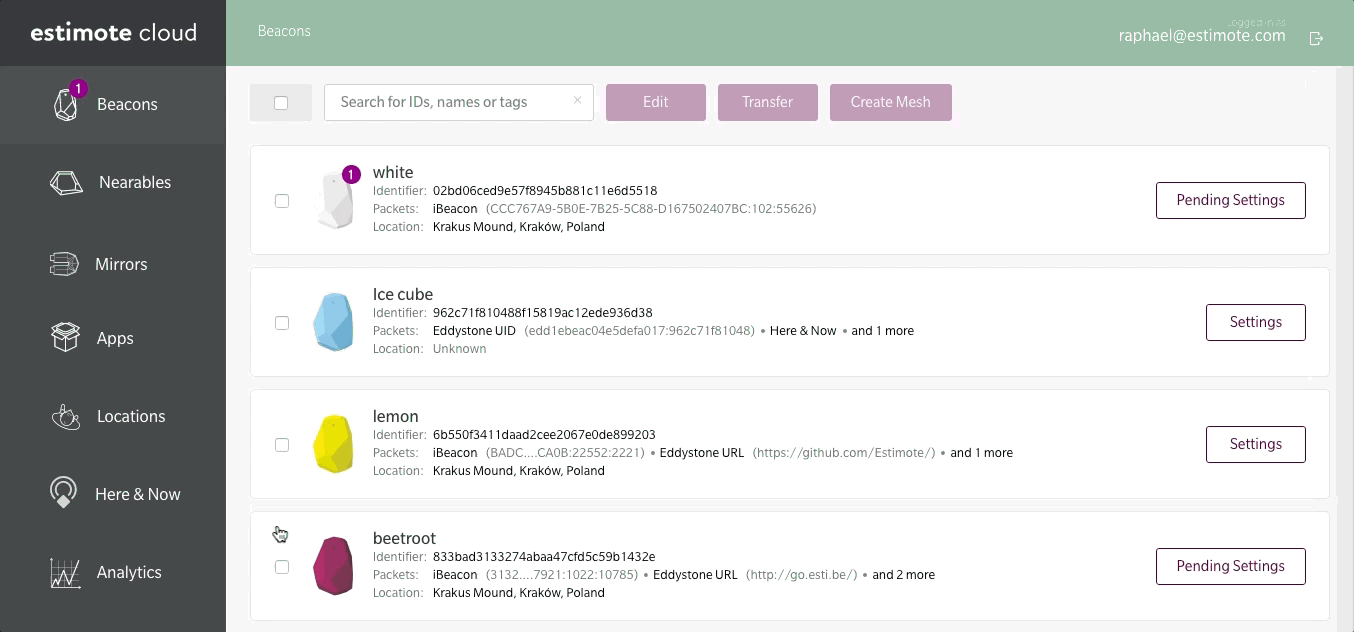 Enabling mesh networking in Estimote Cloud